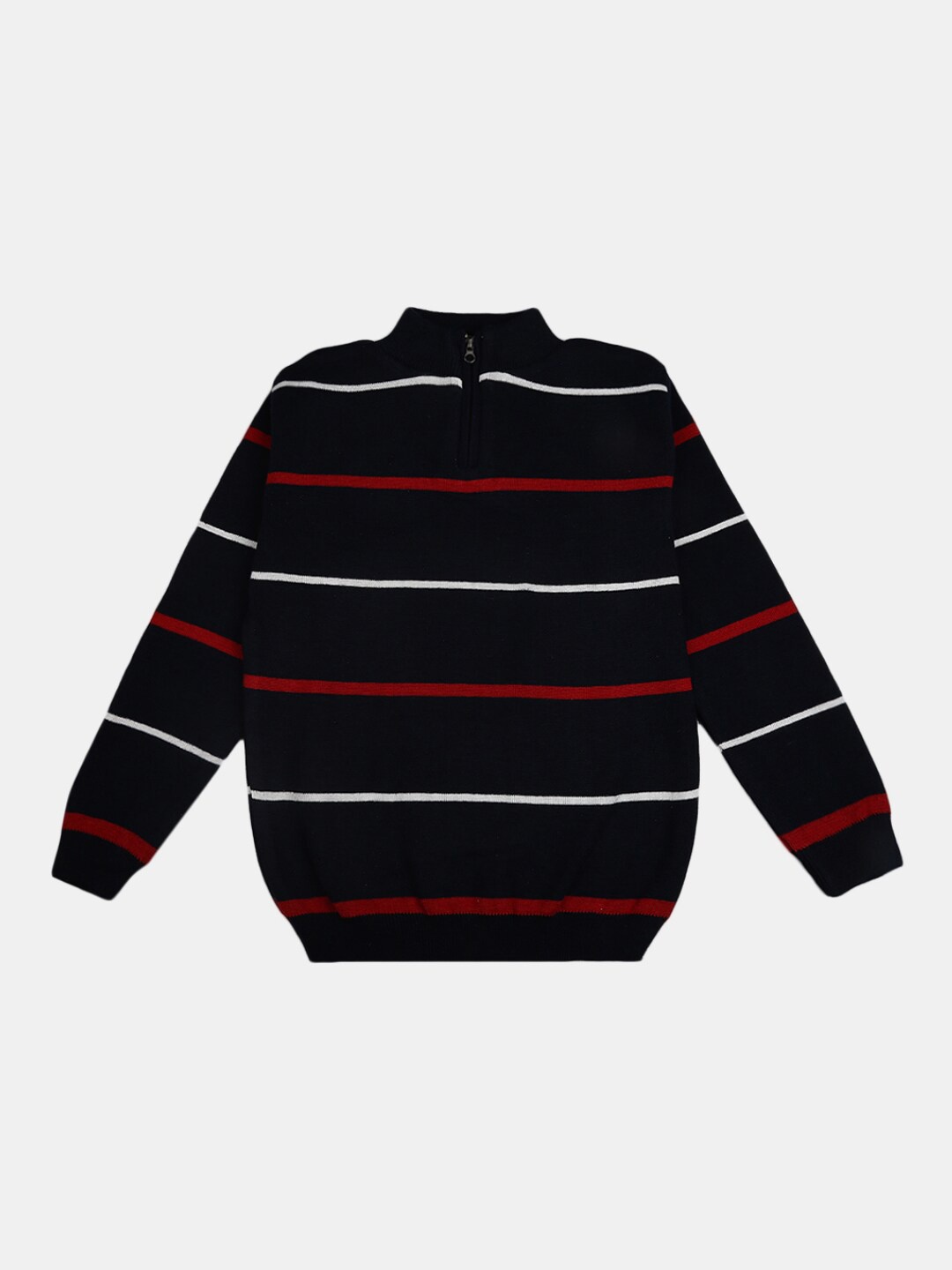 

V-Mart Boys Black & Maroon Striped Mock Collar Cotton Pullover