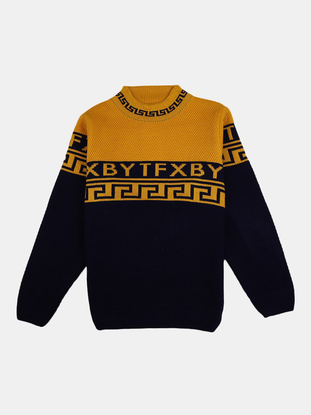 

V-Mart Boys Navy Blue & Mustard Yellow High Neck Pullover