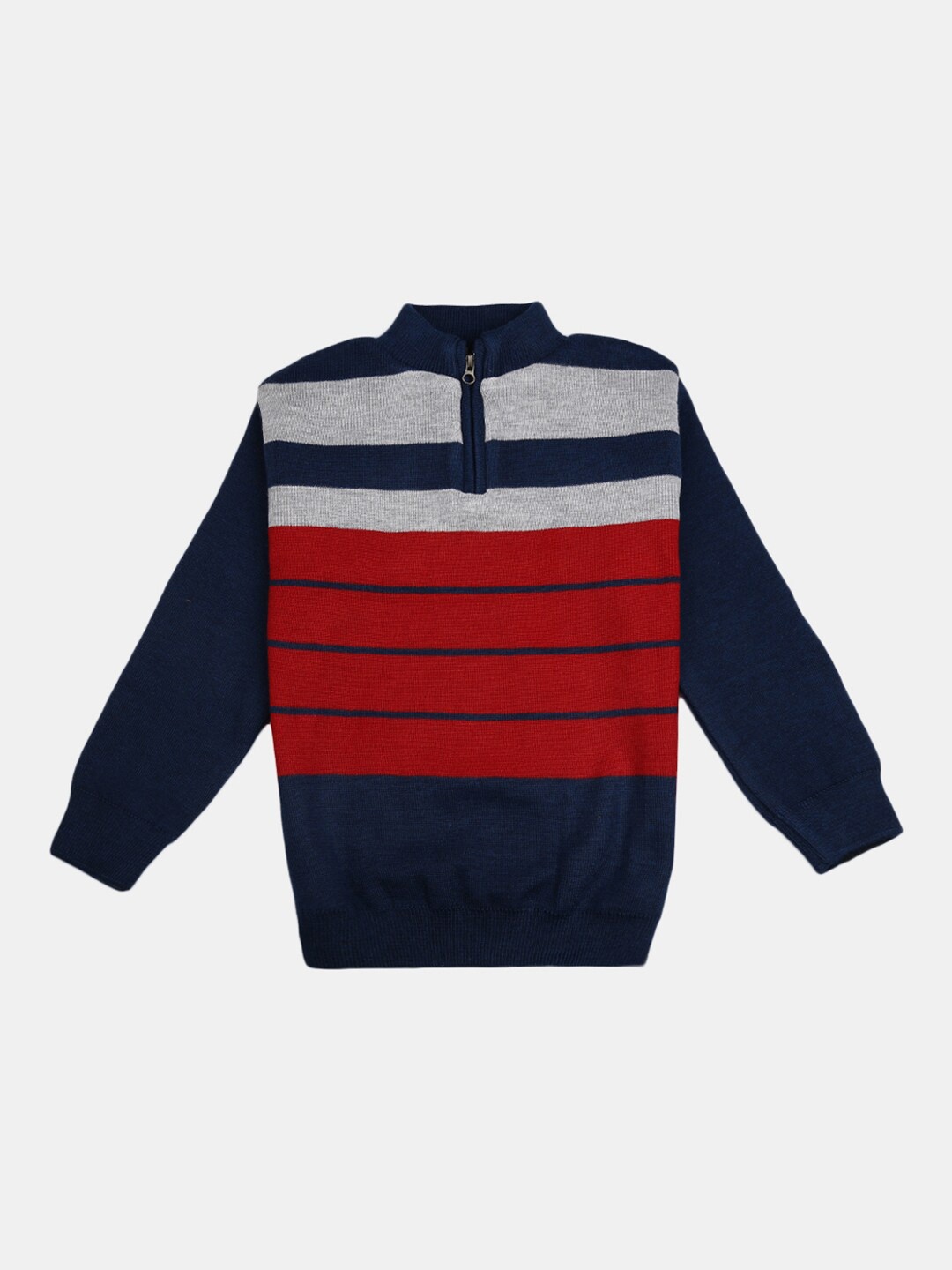 

V-Mart Boys Navy Blue & Red Striped Mock Collar Pullover