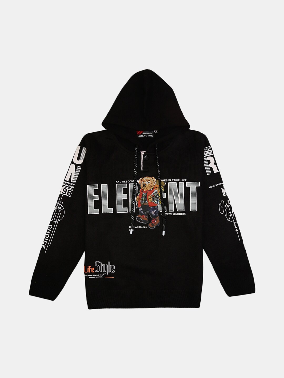 

V-Mart Boys Black Printed Cotton Hooded Pullover