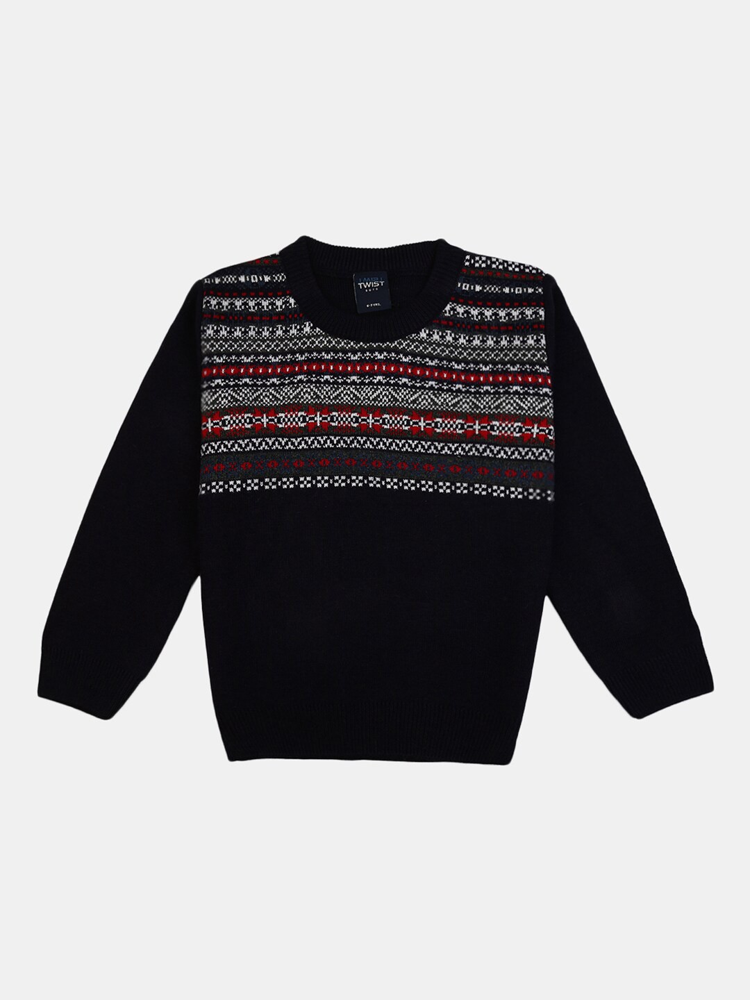 

V-Mart Boys Navy Blue Self Design Round Neck Cotton Pullover