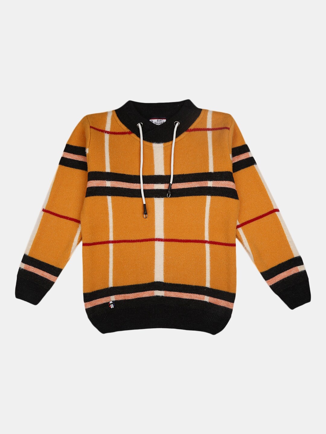 

V-Mart Boys Checked Mock Collar Cotton Pullover, Mustard