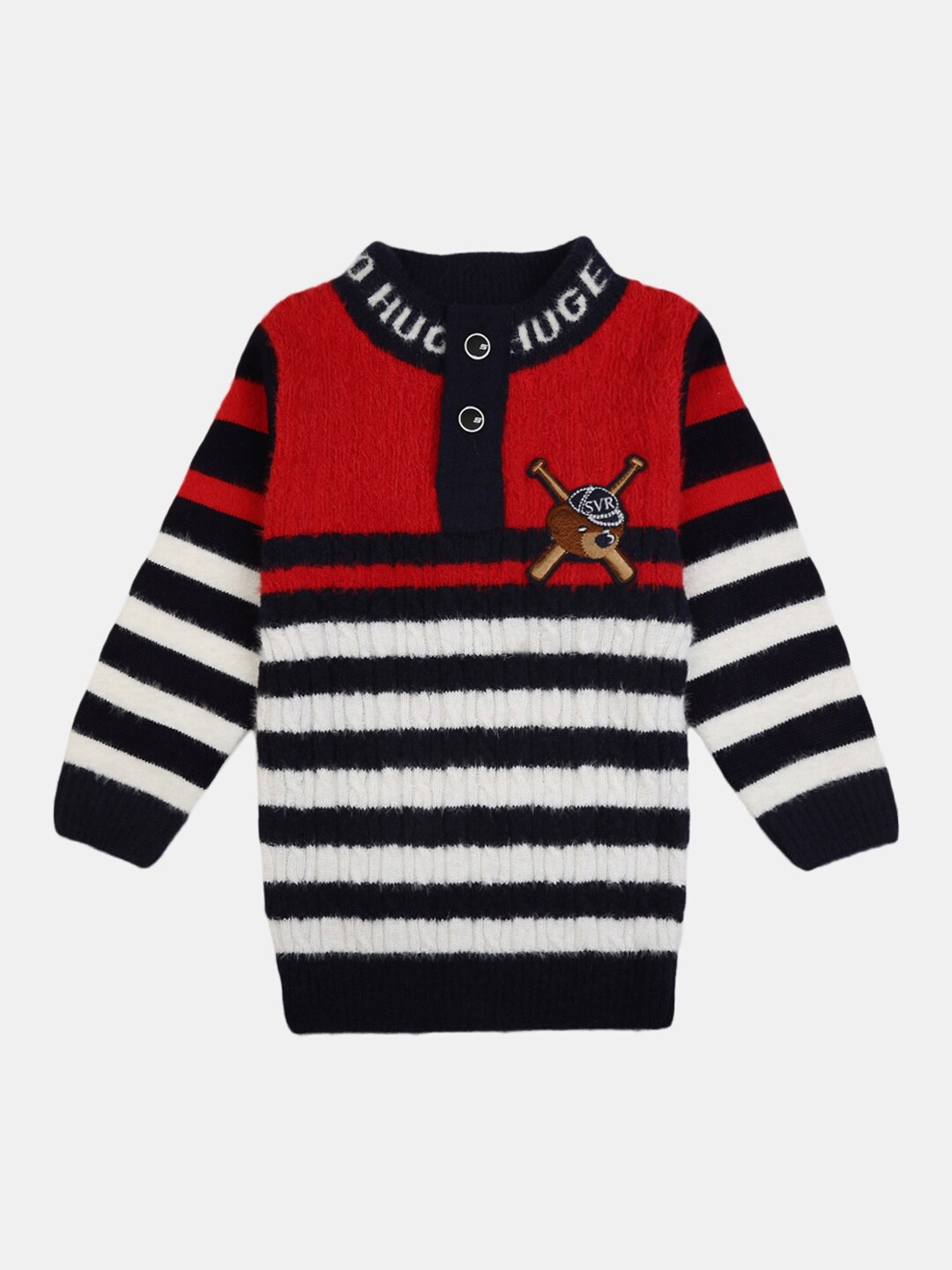

V-Mart Boys Black Striped Henley Neck Cotton Pullover
