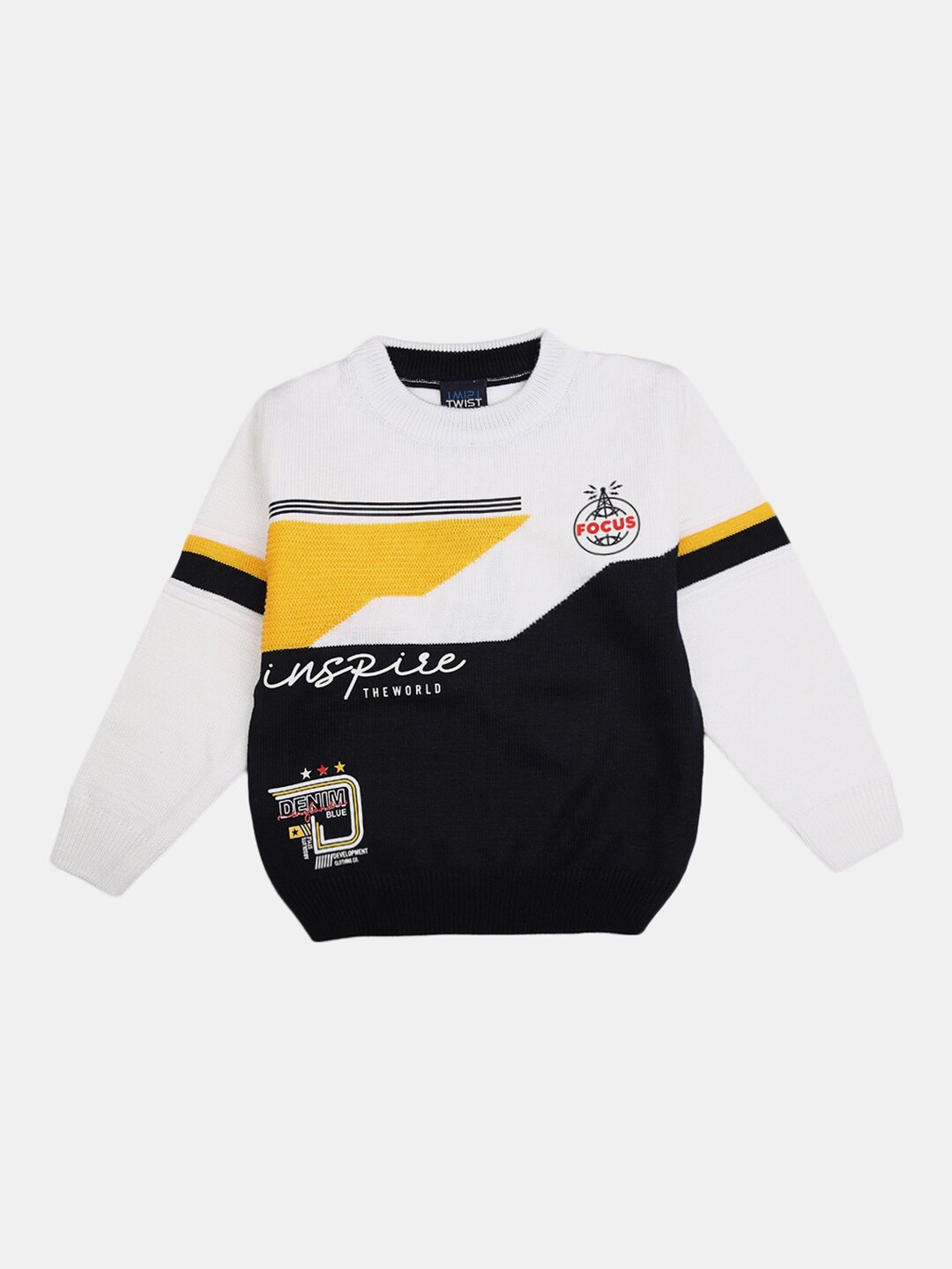 

V-Mart Boys White Colourblocked Round Neck Cotton Pullover