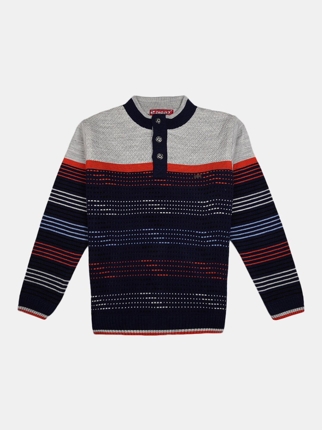 

V-Mart Boys Black Striped Henley Neck Pullover