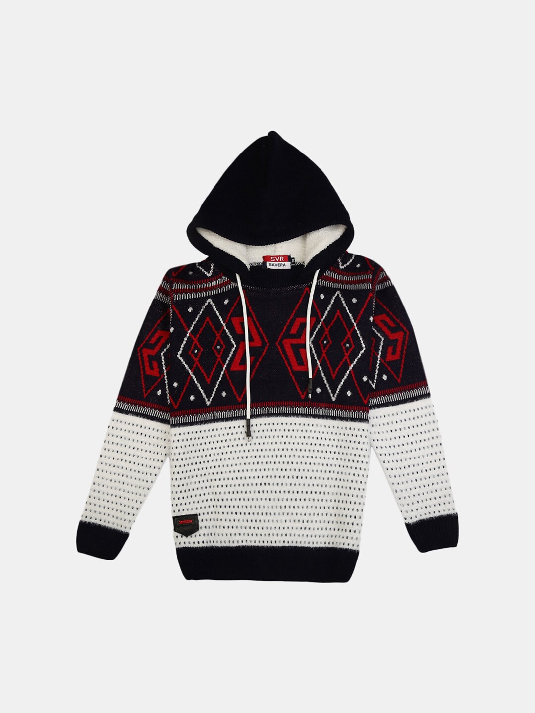 

V-Mart Boys Black & Off White Printed Cotton Hooded Pullover