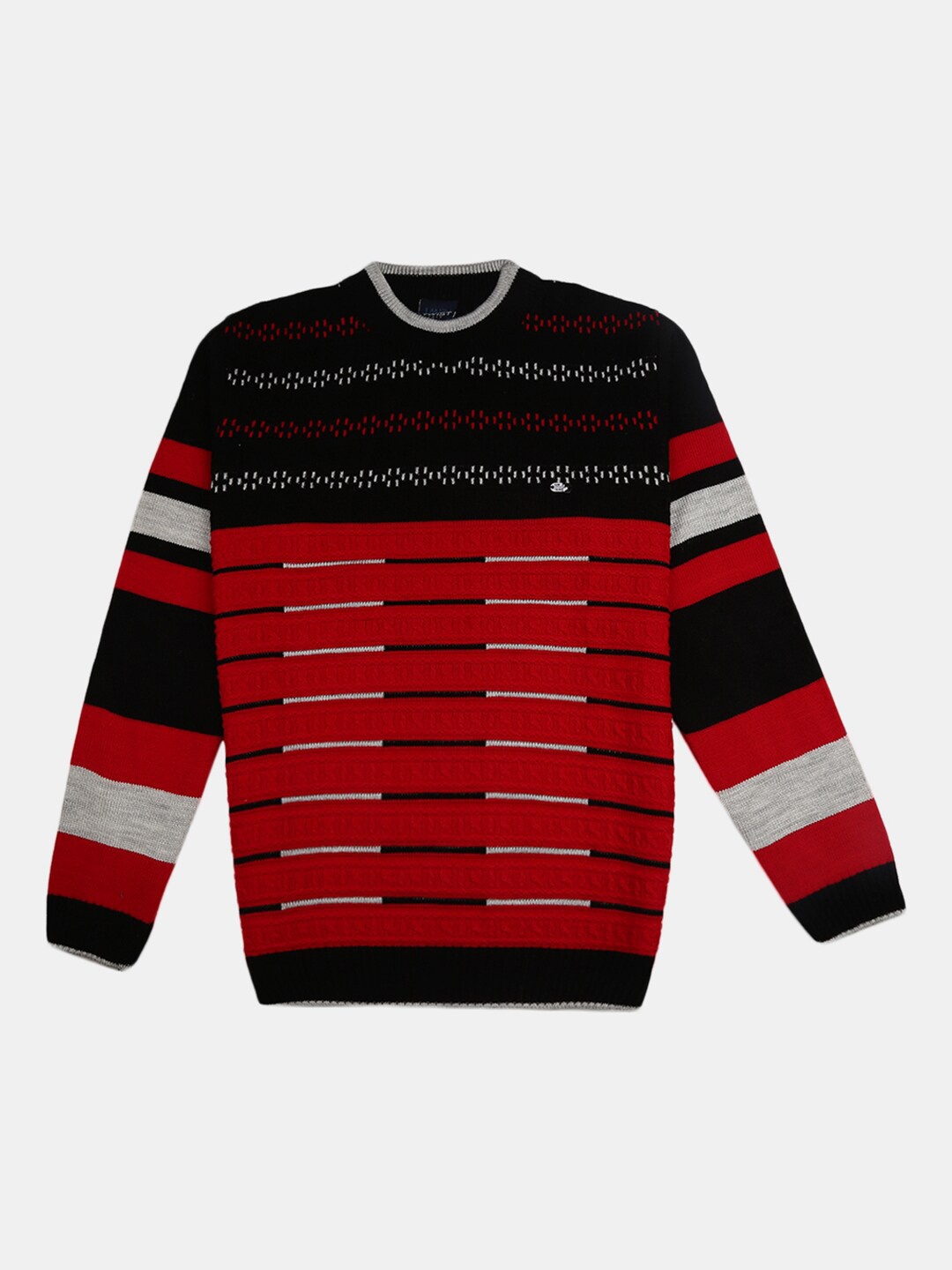 

V-Mart Boys Red & Black Striped Round Neck Pullover