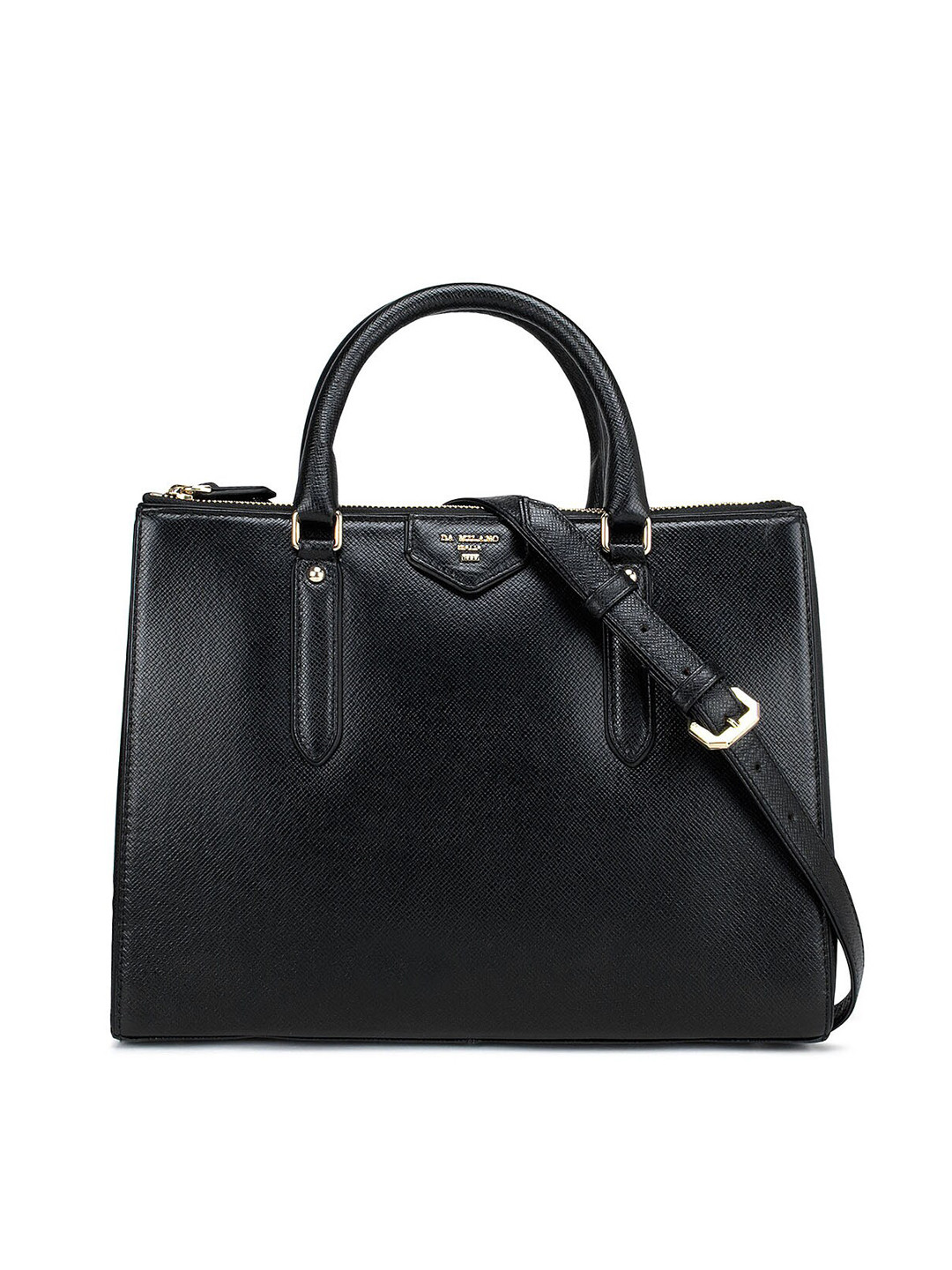 

Da Milano Women Black Textured Leather Handheld Bag