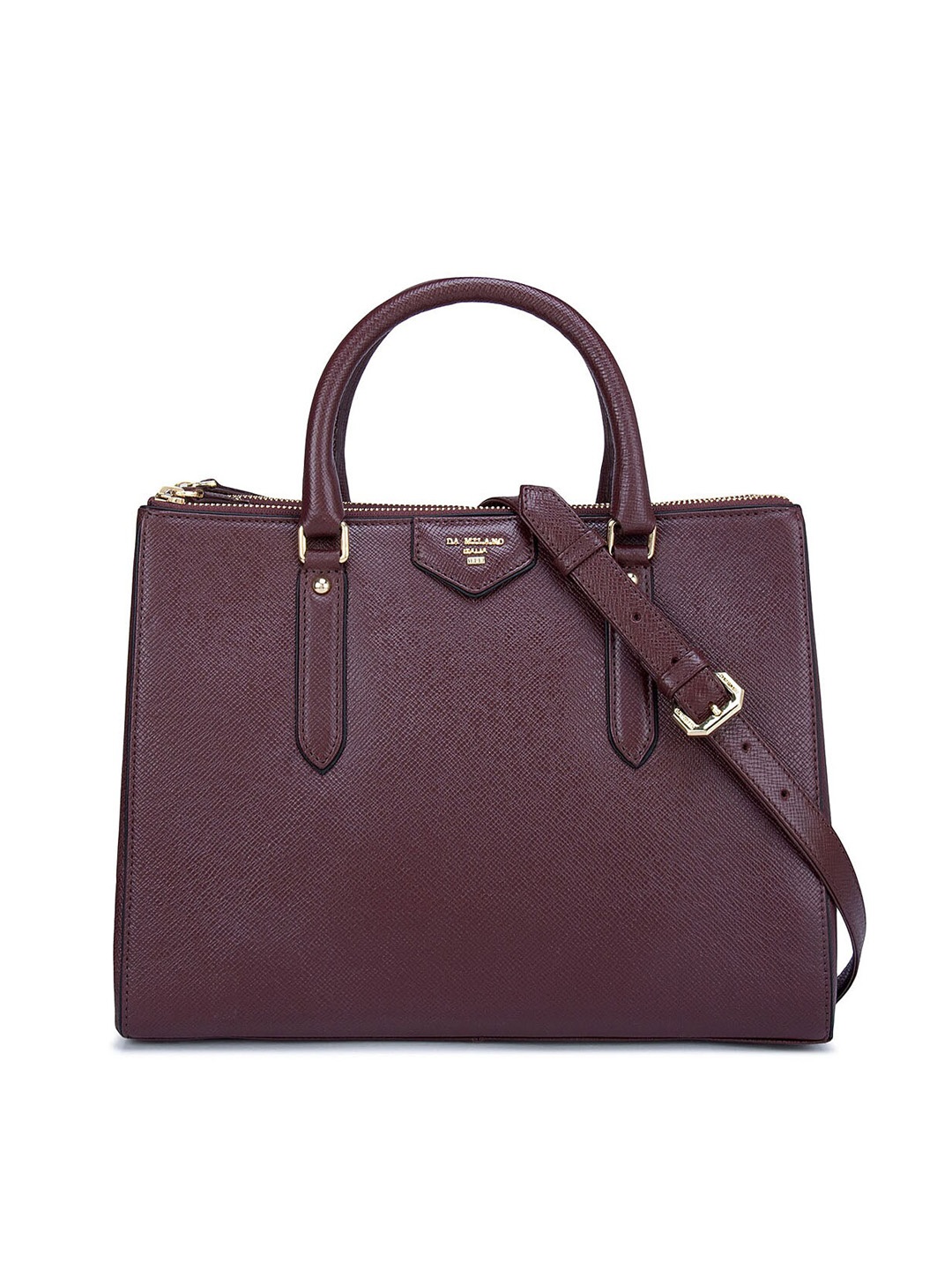 

Da Milano Women Burgundy Textured Leather Handheld Bag