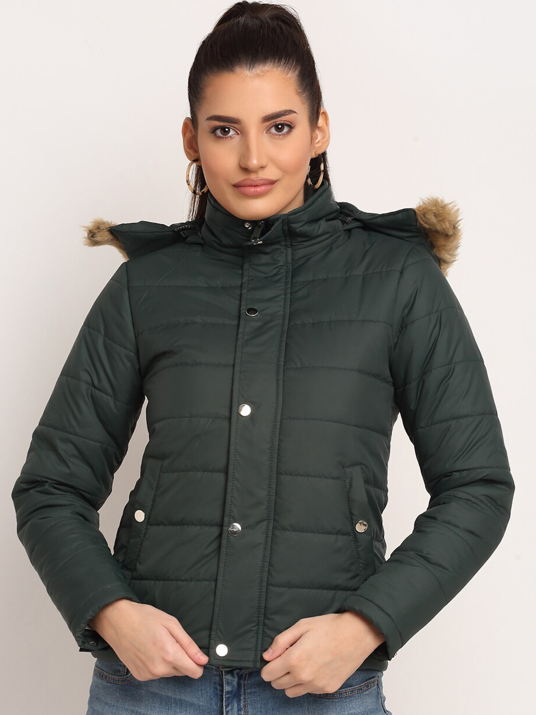 

PERFKT-U Women Green Lightweight Antimicrobial Outdoor Puffer Jacket