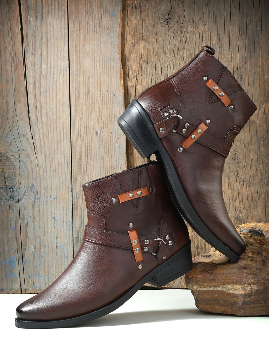 

San Frissco Men Brown Studded Casual Boots