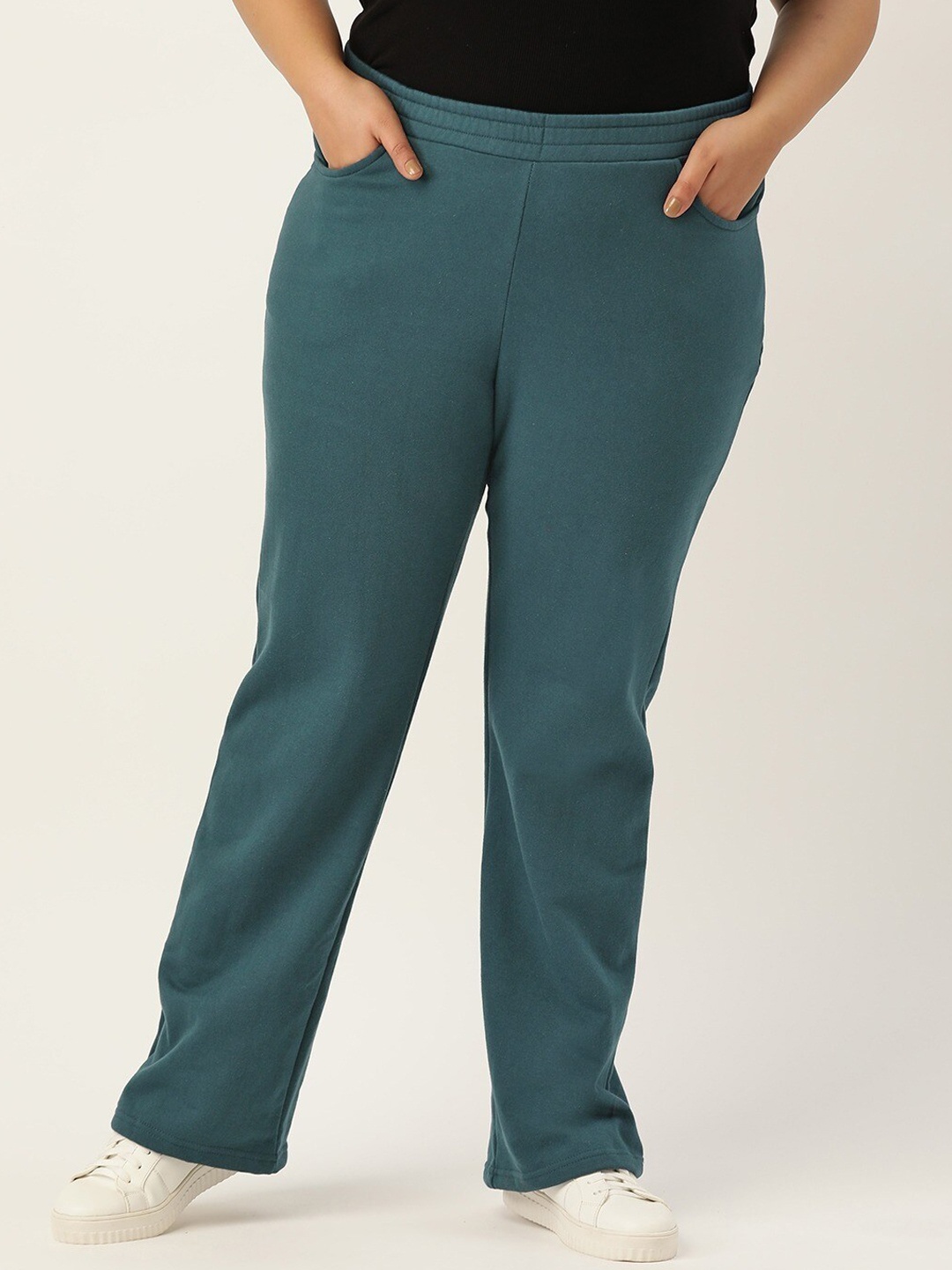 

theRebelinme Women Teal Relaxed High-Rise Trousers