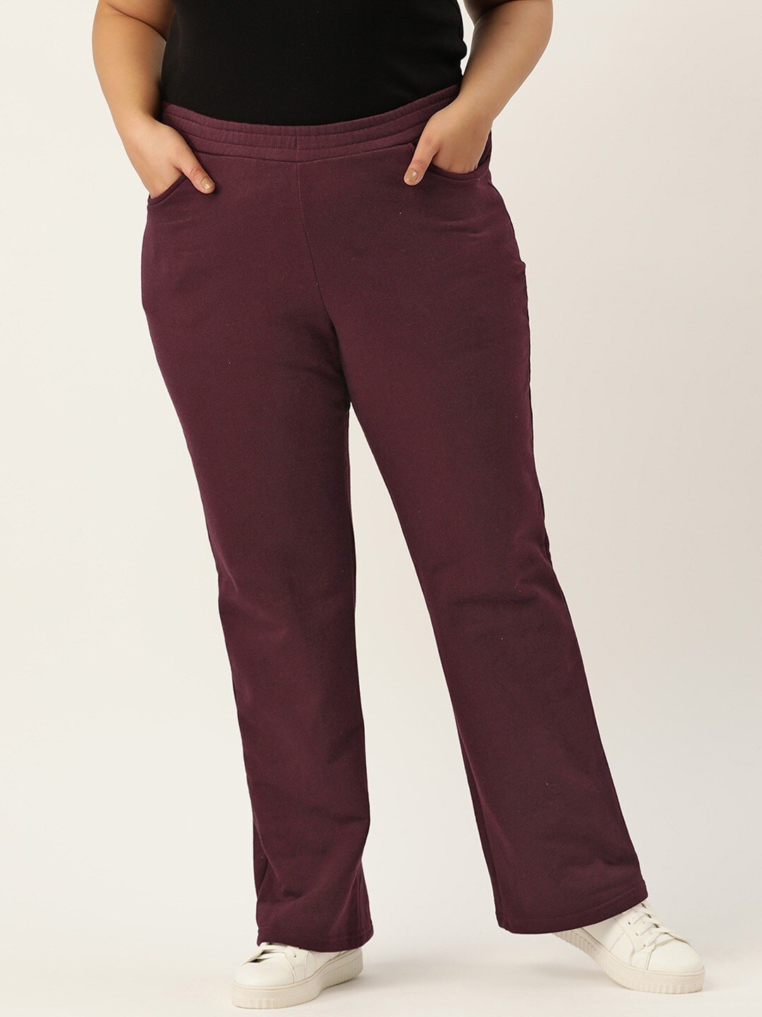 

theRebelinme Women Burgundy Relaxed High-Rise Trousers