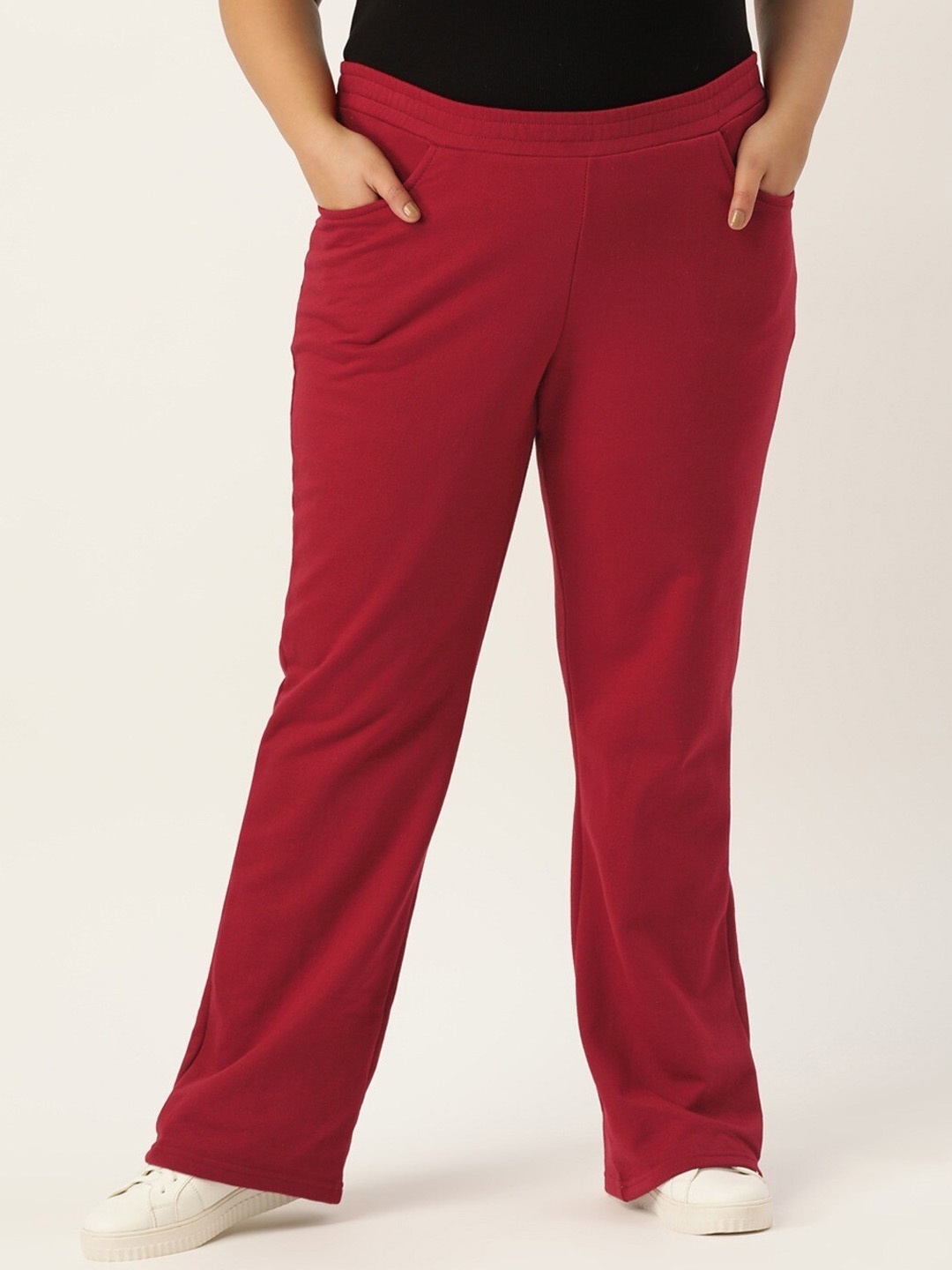 

theRebelinme Women Maroon Relaxed High-Rise Trousers