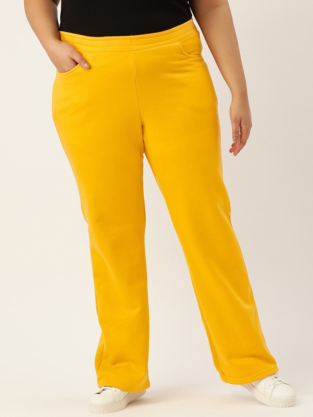

theRebelinme Women Yellow Relaxed High-Rise Trousers