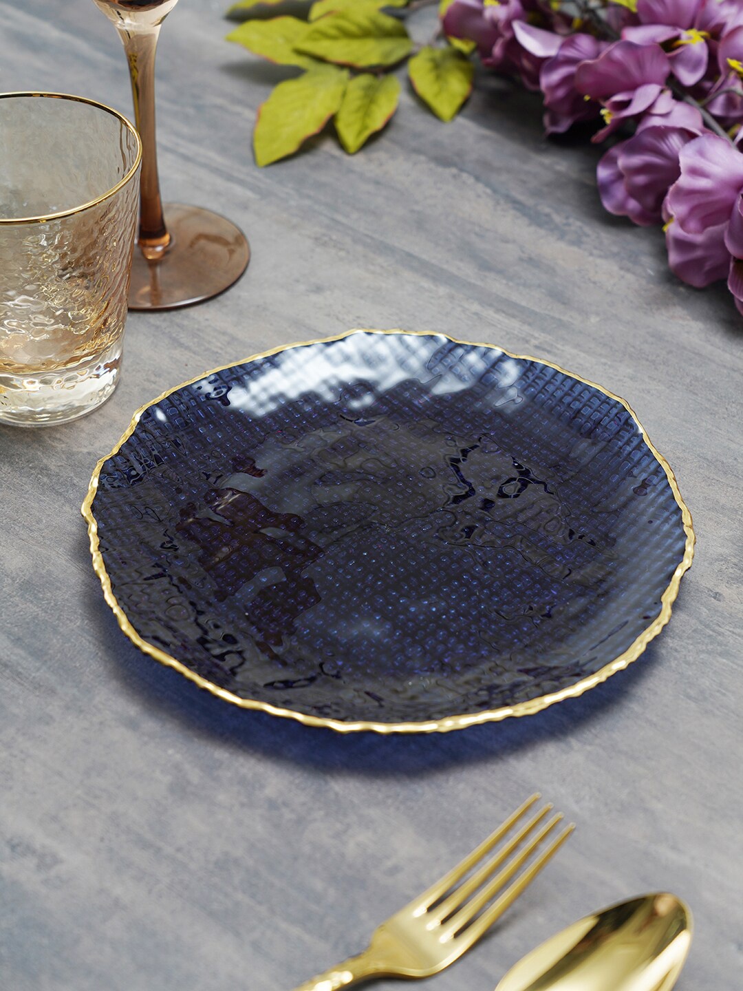 

Pure Home and Living Blue Printed Glass Matte Fizz Dinner Plate