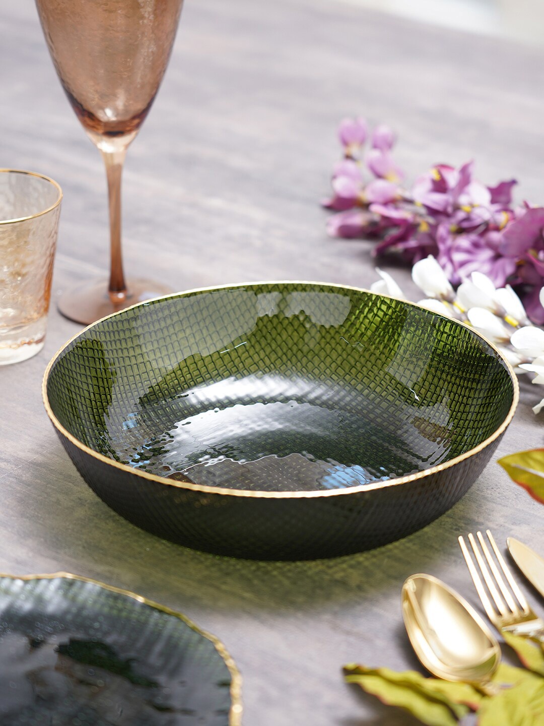 

Pure Home and Living Green Glass Serving Bowl