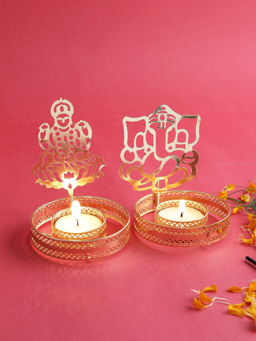 

Aapno Rajasthan Set Of 2 Gold-Toned Lakshmi Ganesh Diya