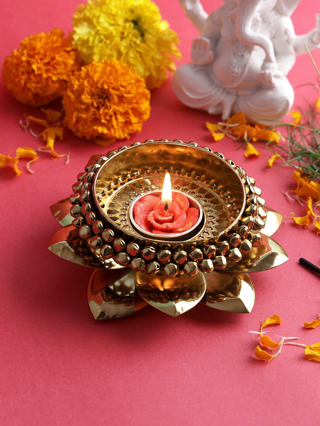 

Aapno Rajasthan Set Of 2 Gold-Toned Lotus Shape Diya