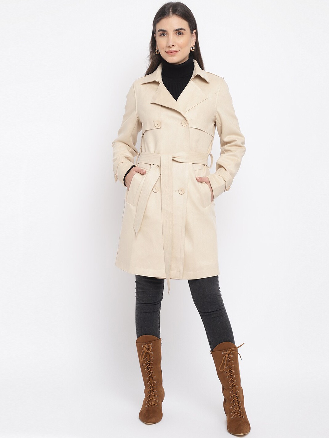 

Latin Quarters Women Beige Longline Overcoat