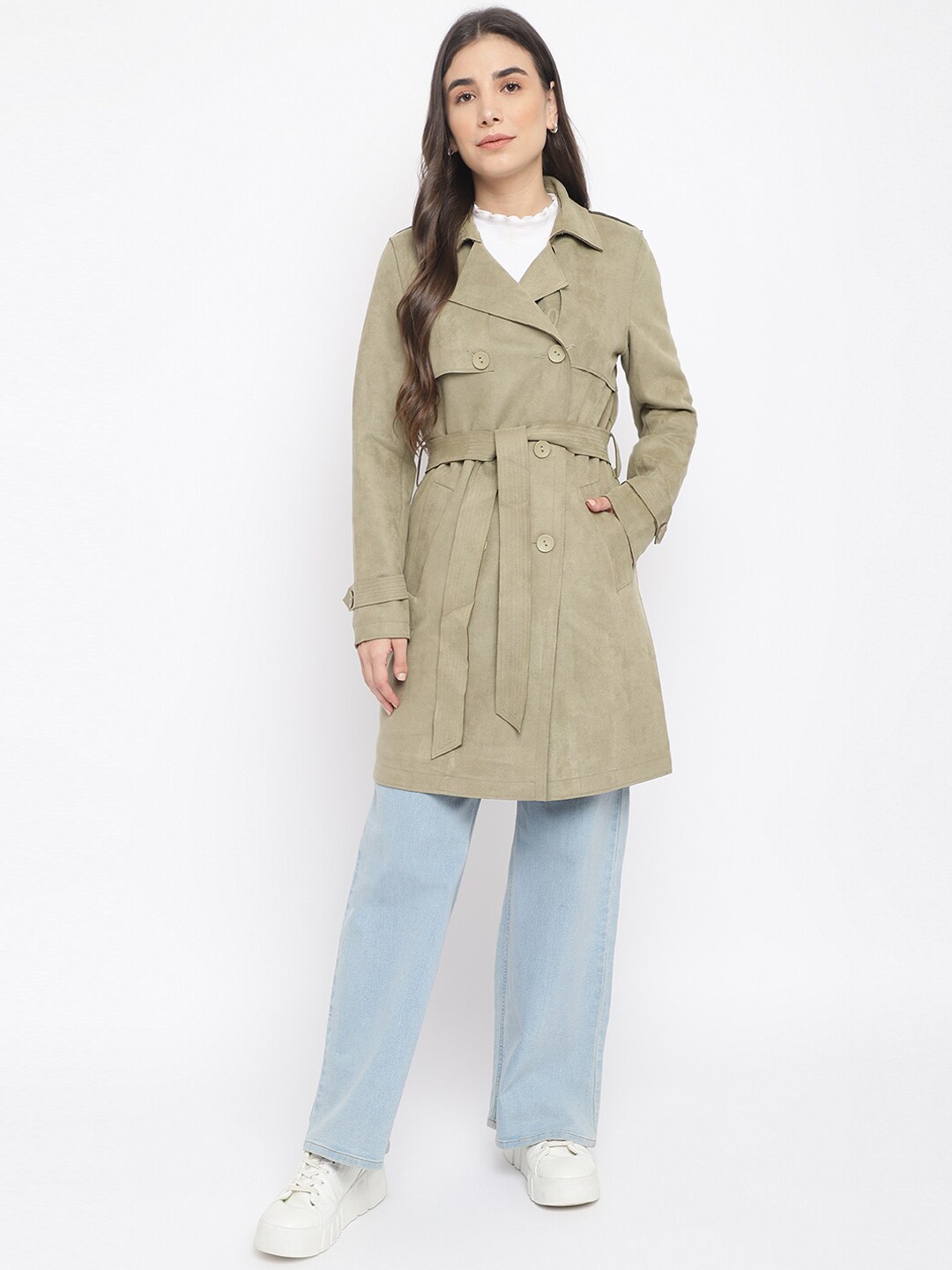 

Latin Quarters Women Green Longline Open Front Jacket