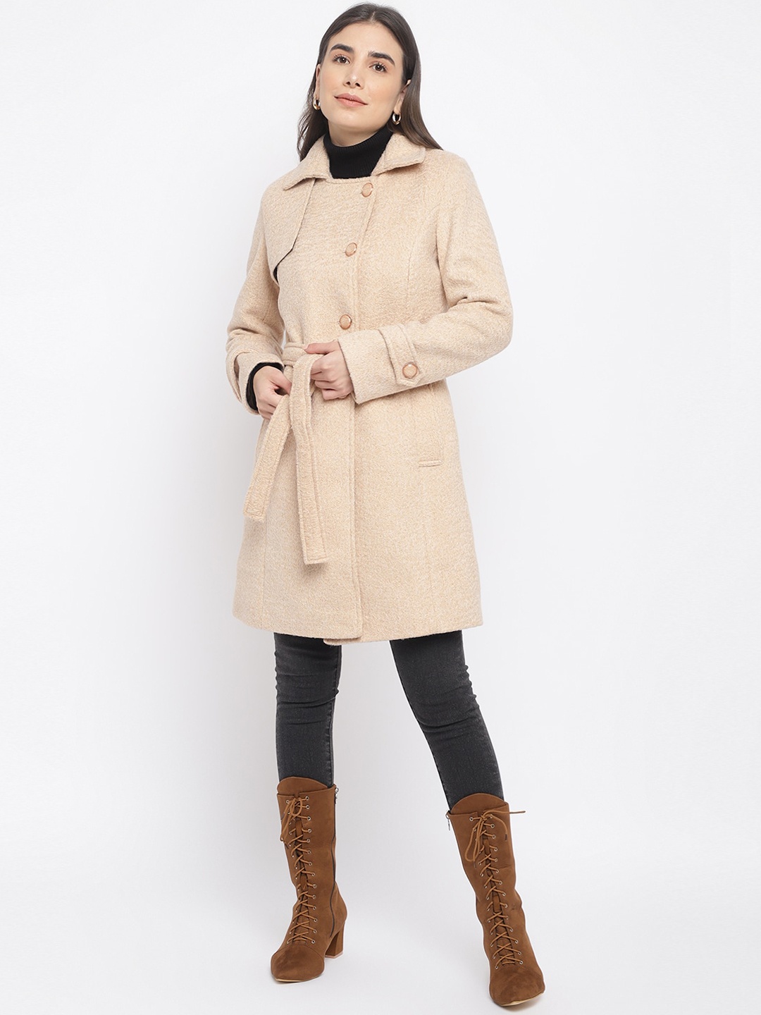 

Latin Quarters Longline Belted Overcoat, Beige