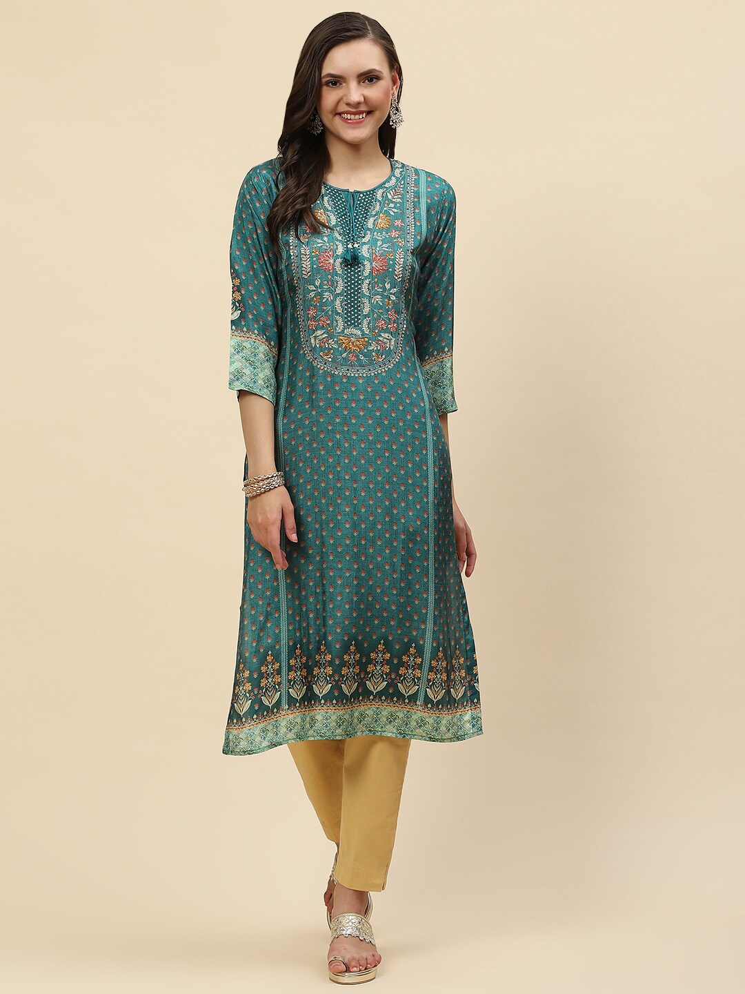 

Meena Bazaar Geometric Printed Kurta, Green
