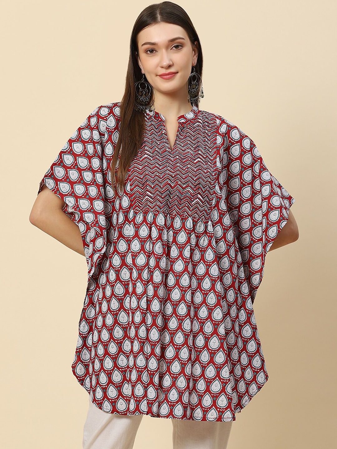 

Meena Bazaar Women Maroon Pure Cotton Ethnic Motifs Printed Kurta
