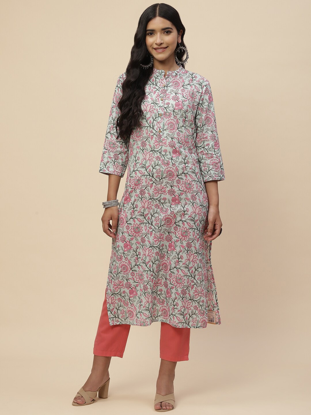 

Meena Bazaar Ethnic Motifs Printed Pure Cotton Kurta, Sea green