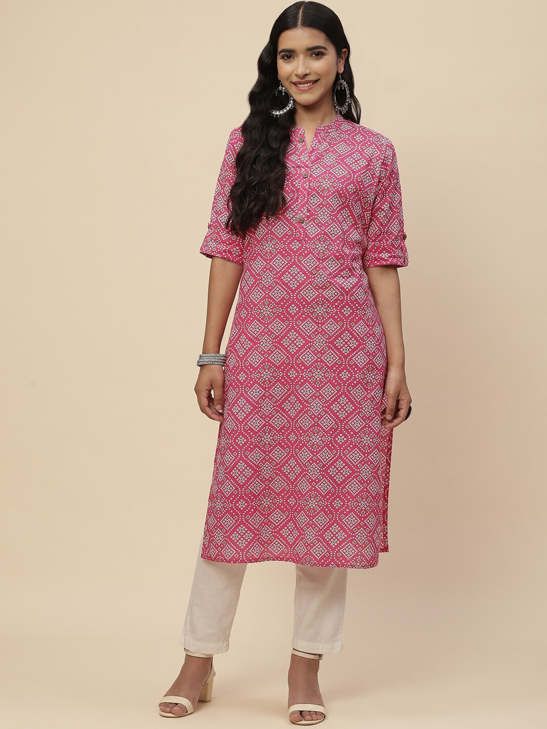 

Meena Bazaar Women Ethnic Motifs Printed Pure Cotton Kurta, Pink