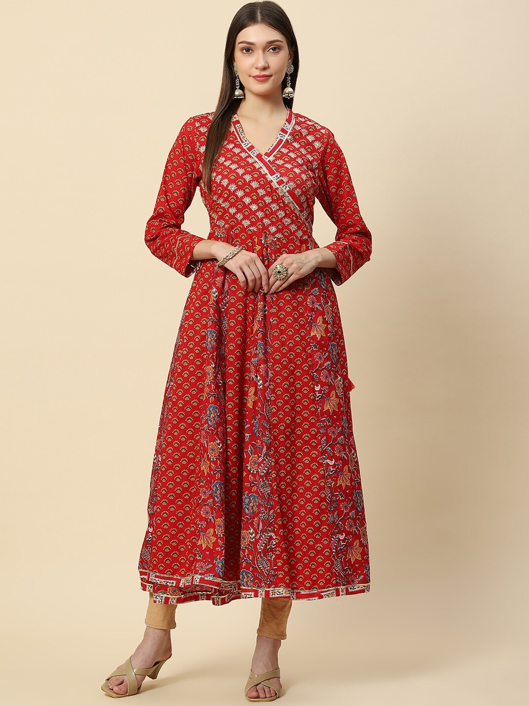 

Meena Bazaar Women Red Floral Printed Anarkali Kurta