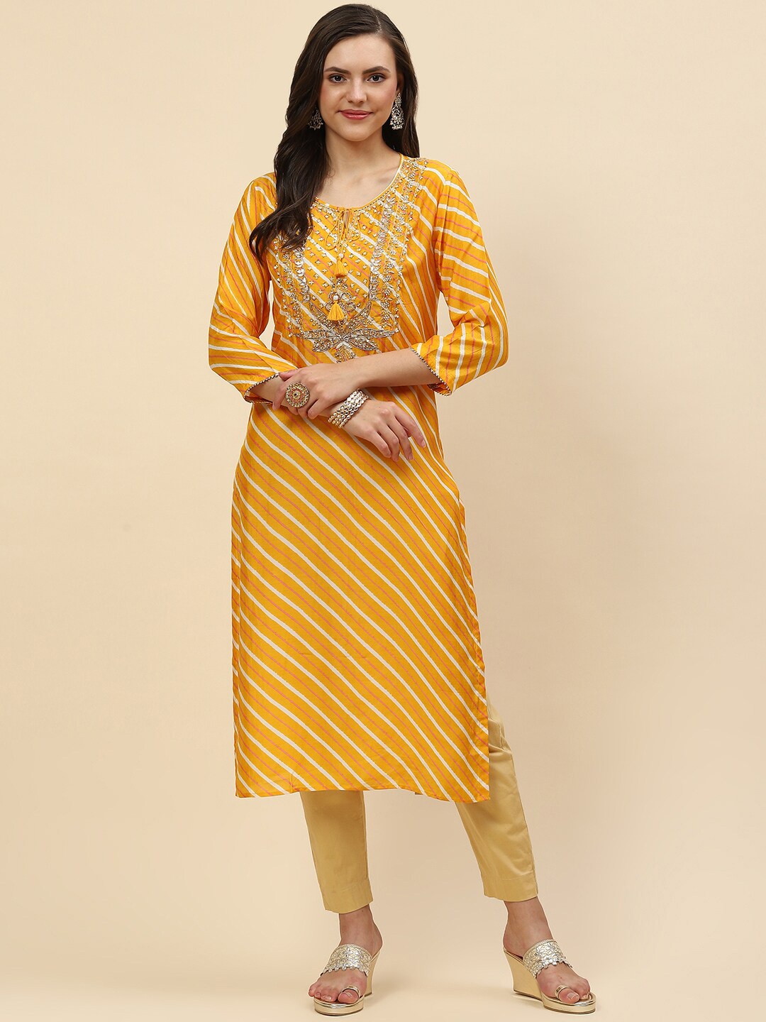 

Meena Bazaar Leheriya Printed Kurta, Mustard