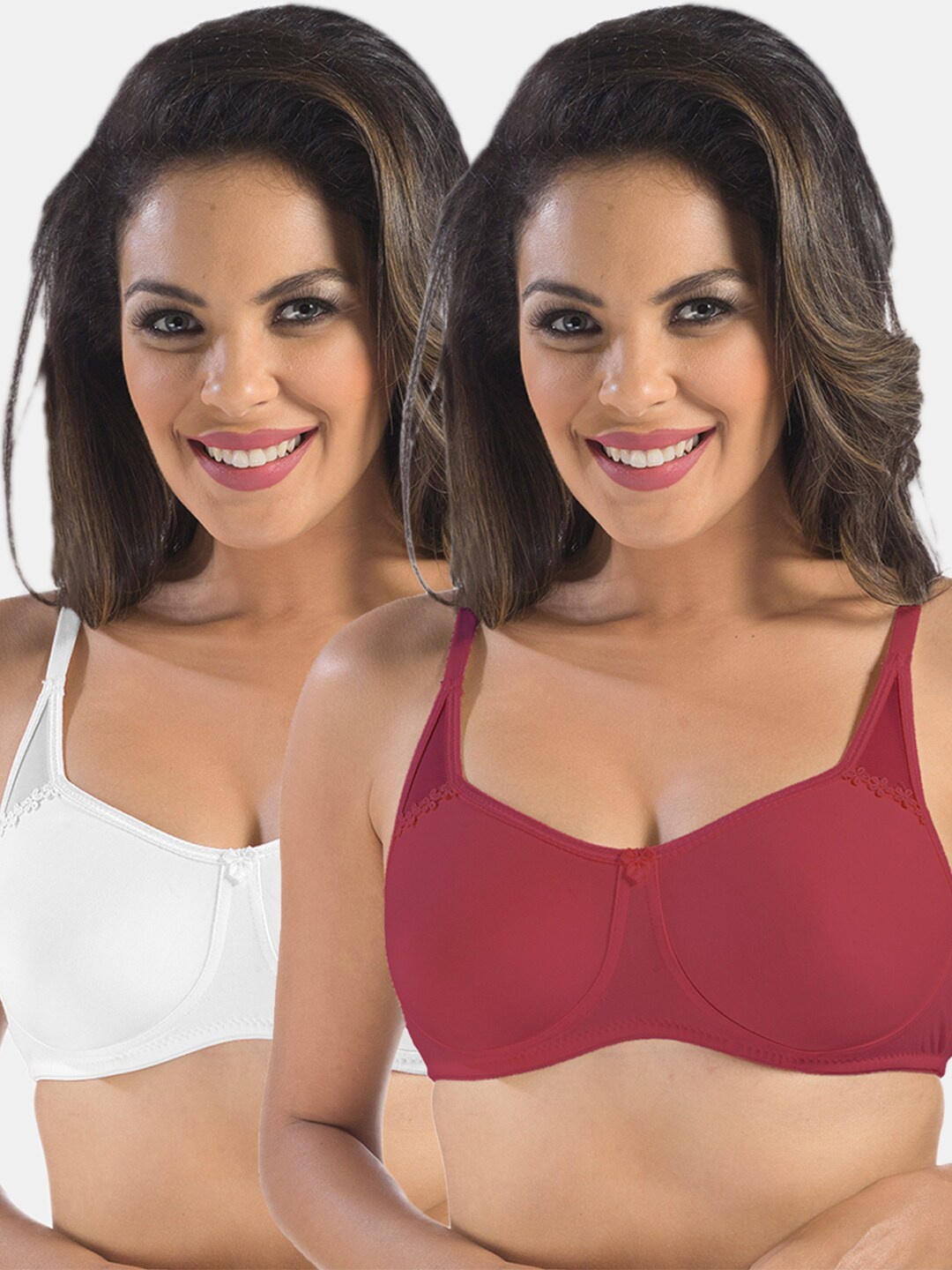 

Sonari Pack Of 2 Maroon & White Non Padded & Non-Wired Bra