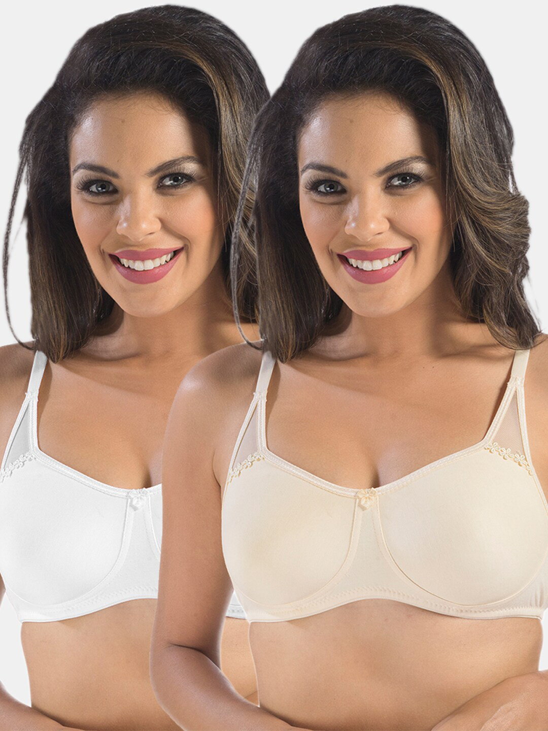 

Sonari Pack Of 2 White & Nude-Coloured Non Padded & Non-Wired Everyday Bra