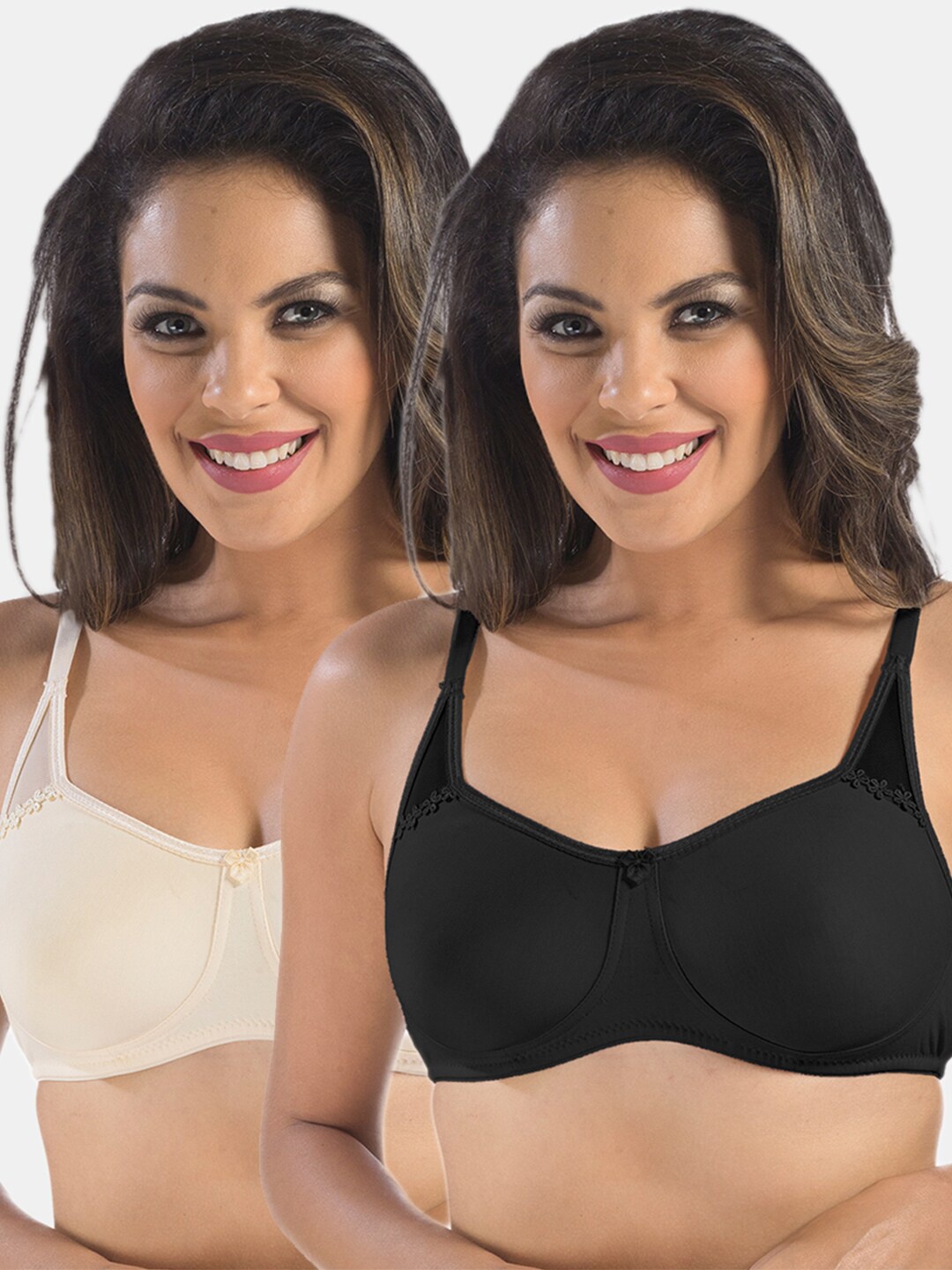 

Sonari Pack Of 2 Black & Nude-Coloured Non Padded & Non-Wired Everyday Bra