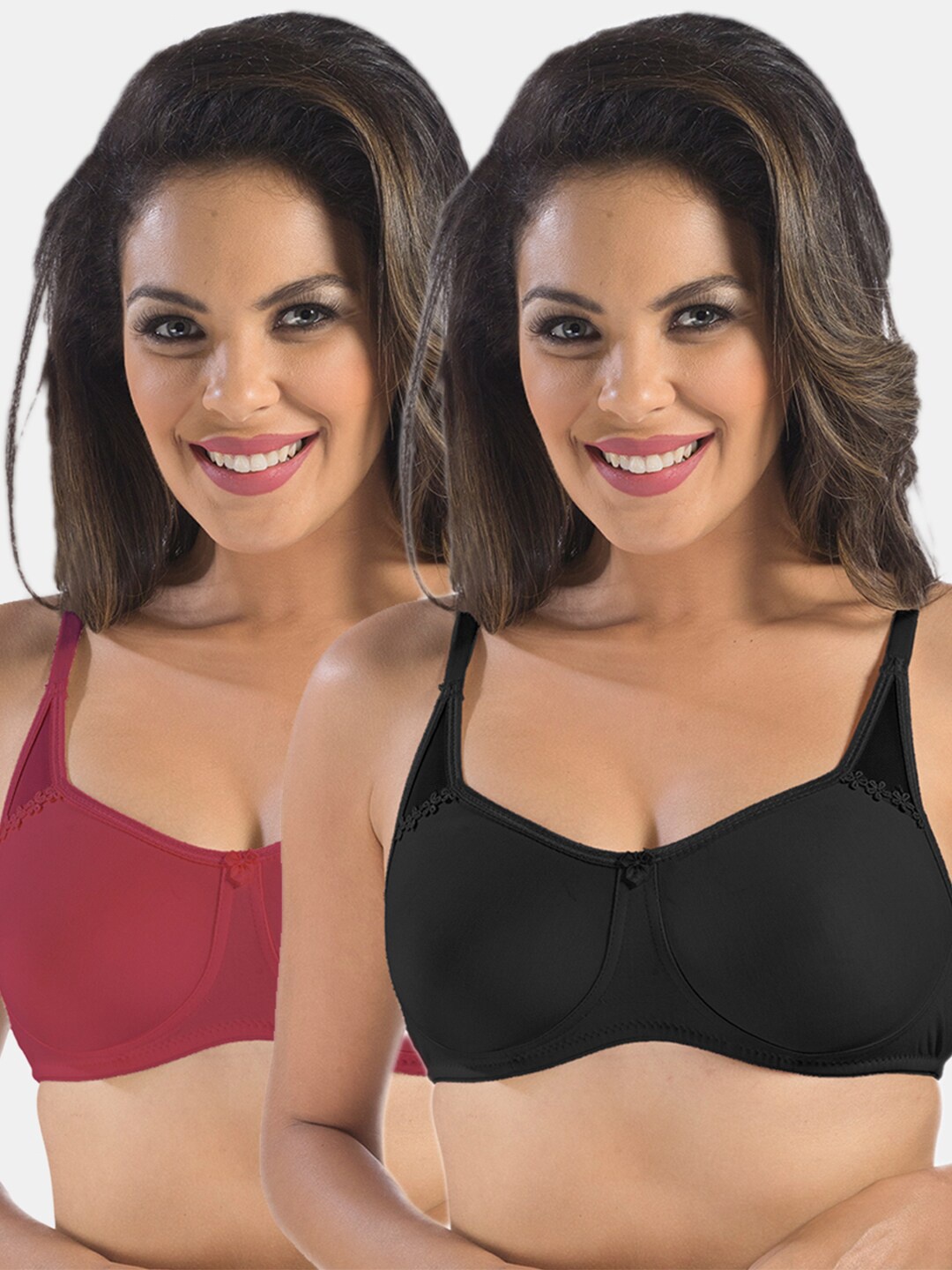 

Sonari Pack Of 2 Maroon & Black Non Padded & Non-Wired Everyday Bra