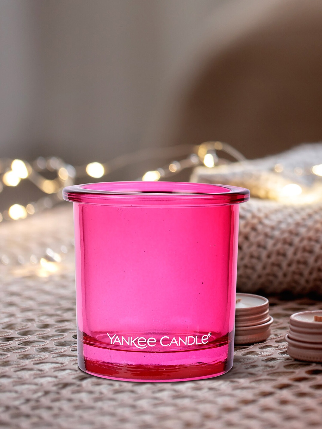 

YANKEE CANDLE Pink Solid Glass Tealight Candle Holder