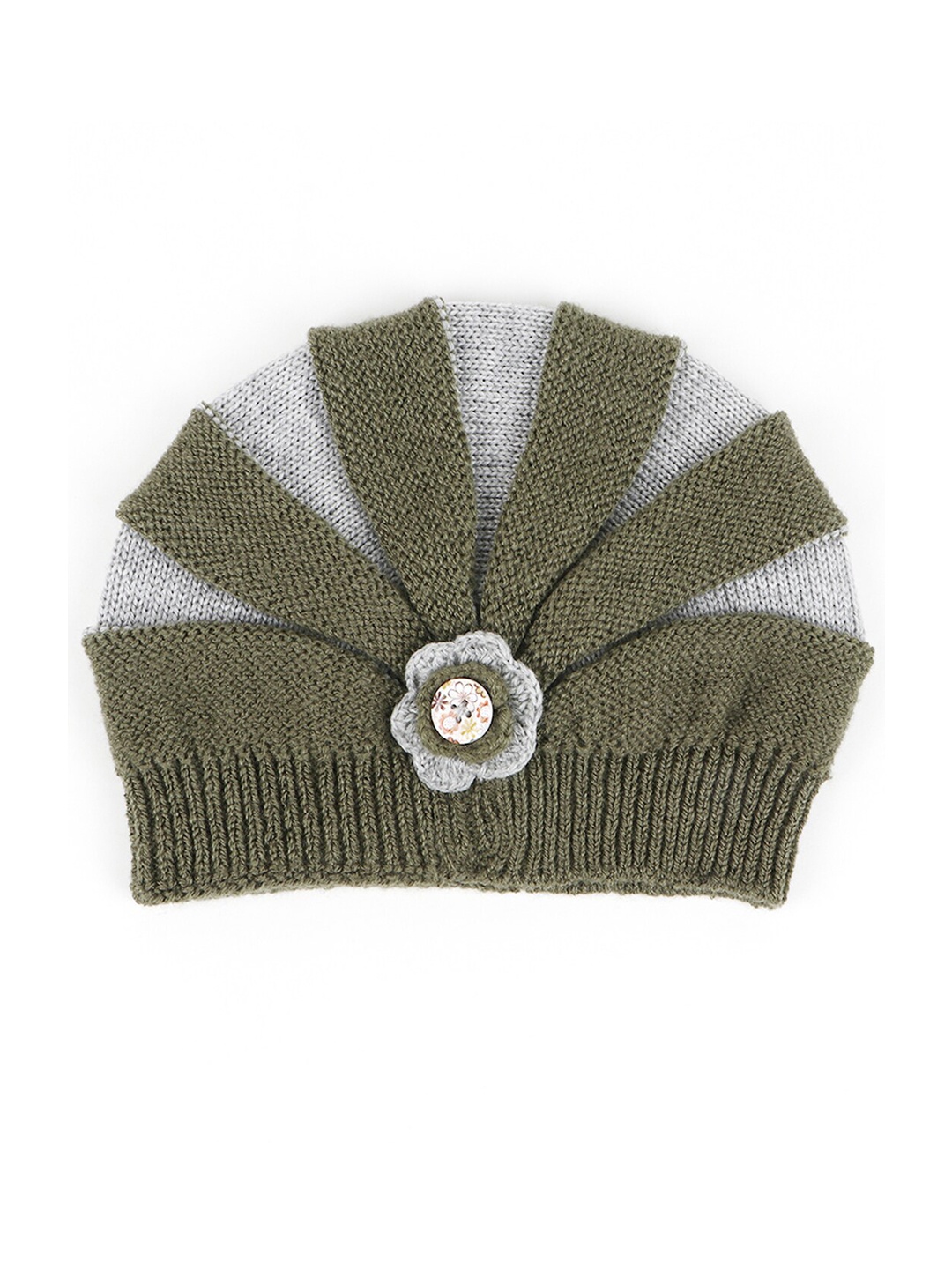 

Bharatasya Kids Olive Green & Grey Colourblocked Acrylic Beanie