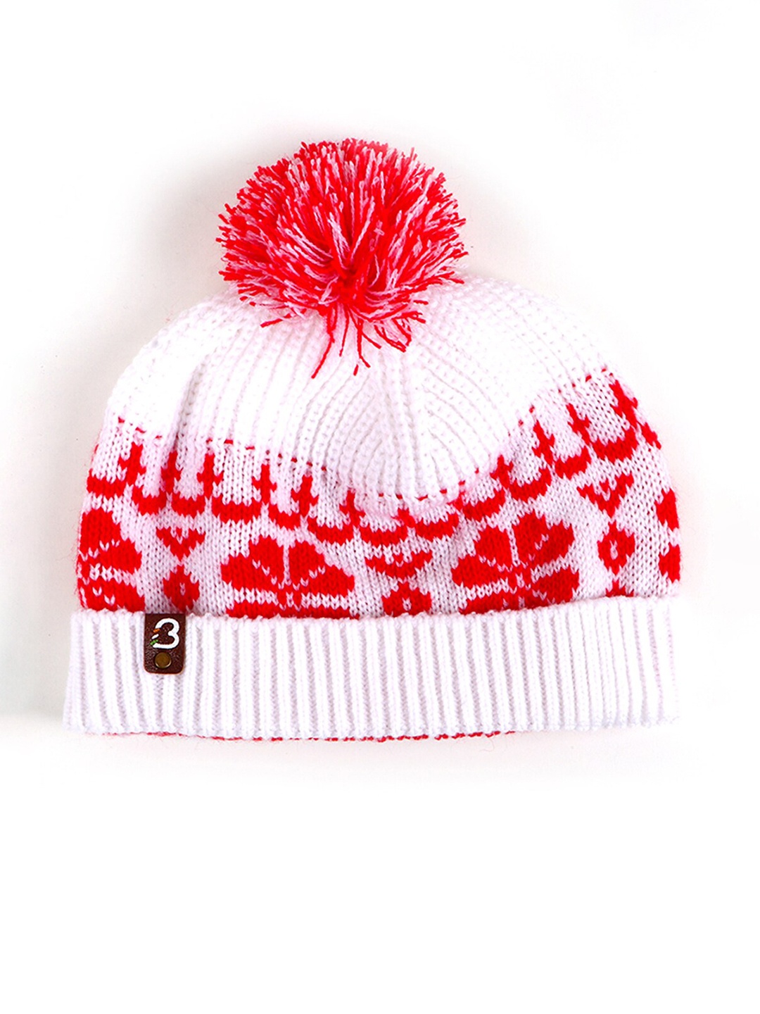 

Bharatasya Kids White & Red Printed Acrylic Beanie