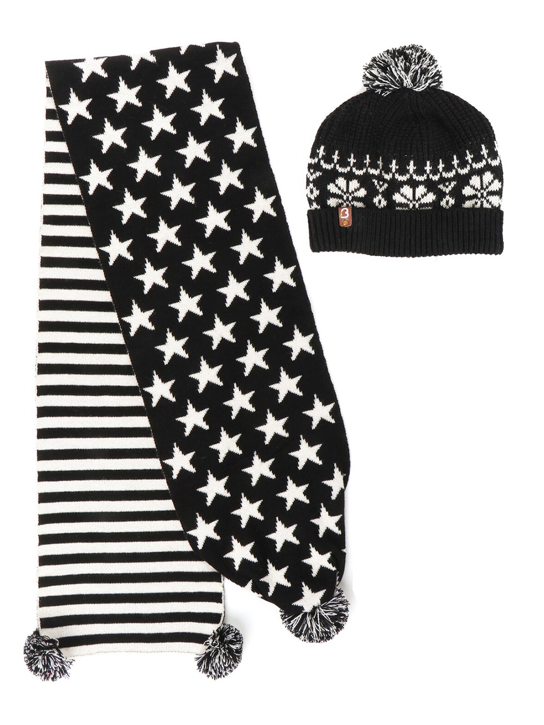 

Bharatasya Kids Black & White Printed Acrylic Beanie & Muffler