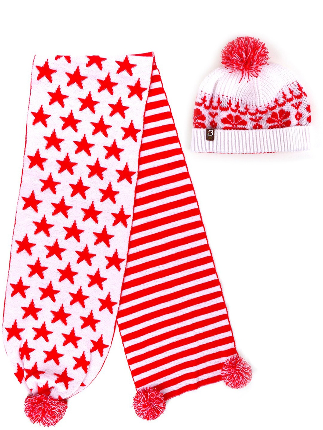 

Bharatasya Kids White & Red Printed Acrylic Beanie & Muffler