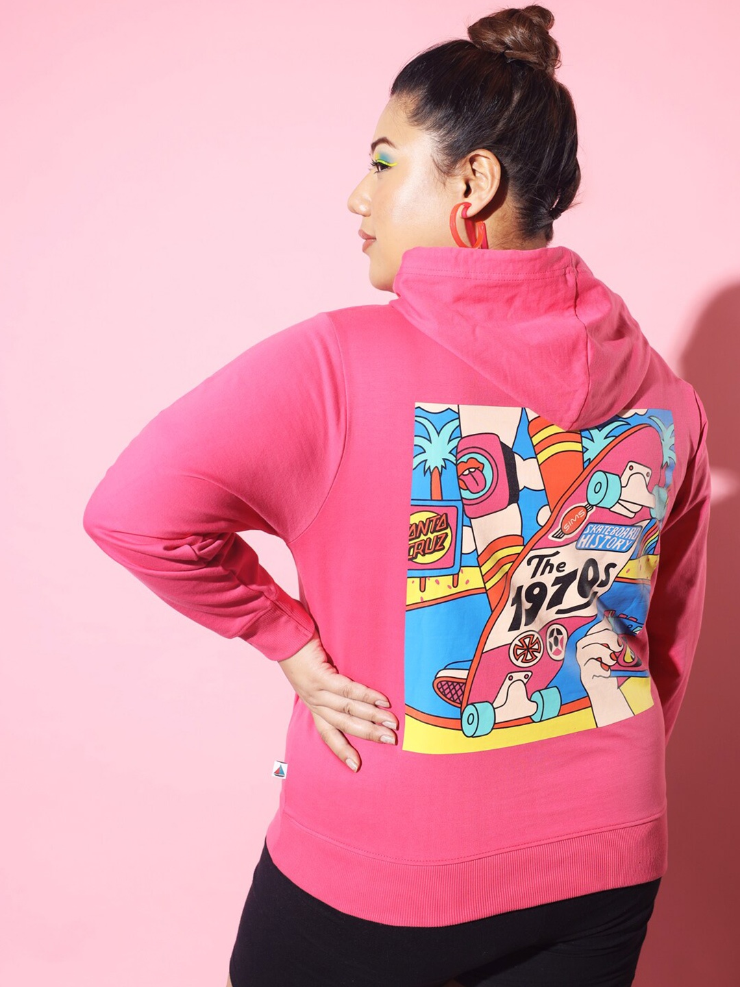 BEYOUND SIZE - THE DRY STATE Women Plus Size Pink Printed Hooded Sweatshirt
