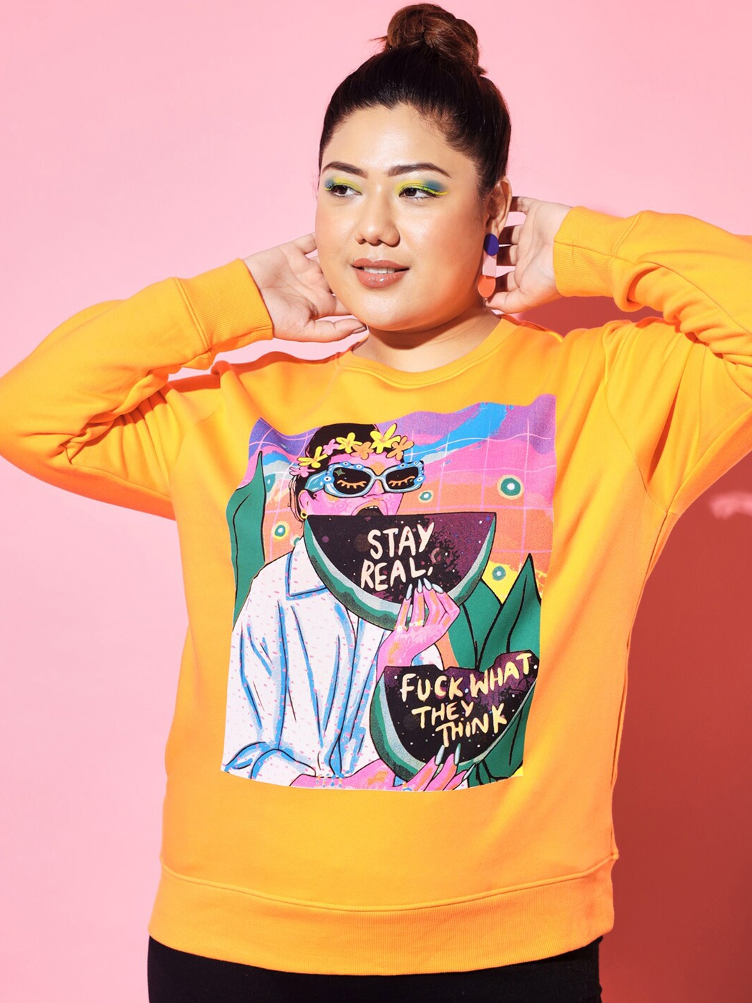 

BEYOUND SIZE - THE DRY STATE Women Plus Size Orange Printed Sweatshirt