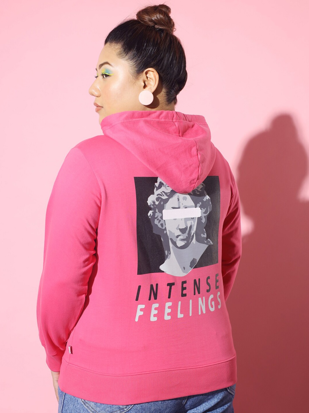

BEYOUND SIZE - THE DRY STATE Women Pink Plus Size Printed Hooded Sweatshirt