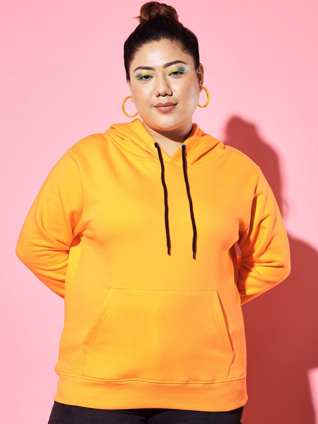 

BEYOUND SIZE - THE DRY STATE Women Plus Size Orange Hooded Sweatshirt