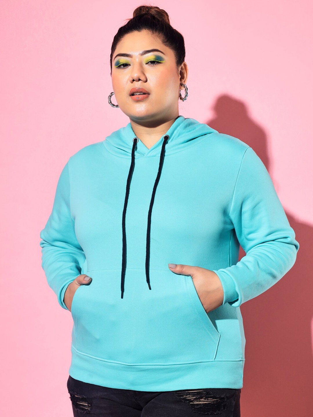 BEYOUND SIZE - THE DRY STATE Women Plus Size Blue Hooded Sweatshirt