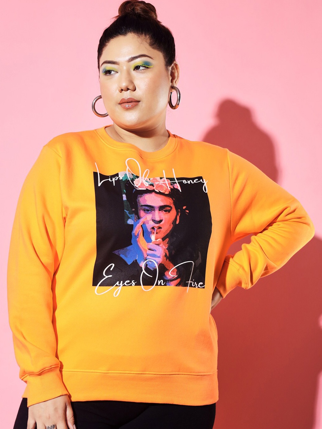 

BEYOUND SIZE - THE DRY STATE Women Plus Size Orange Printed Sweatshirt