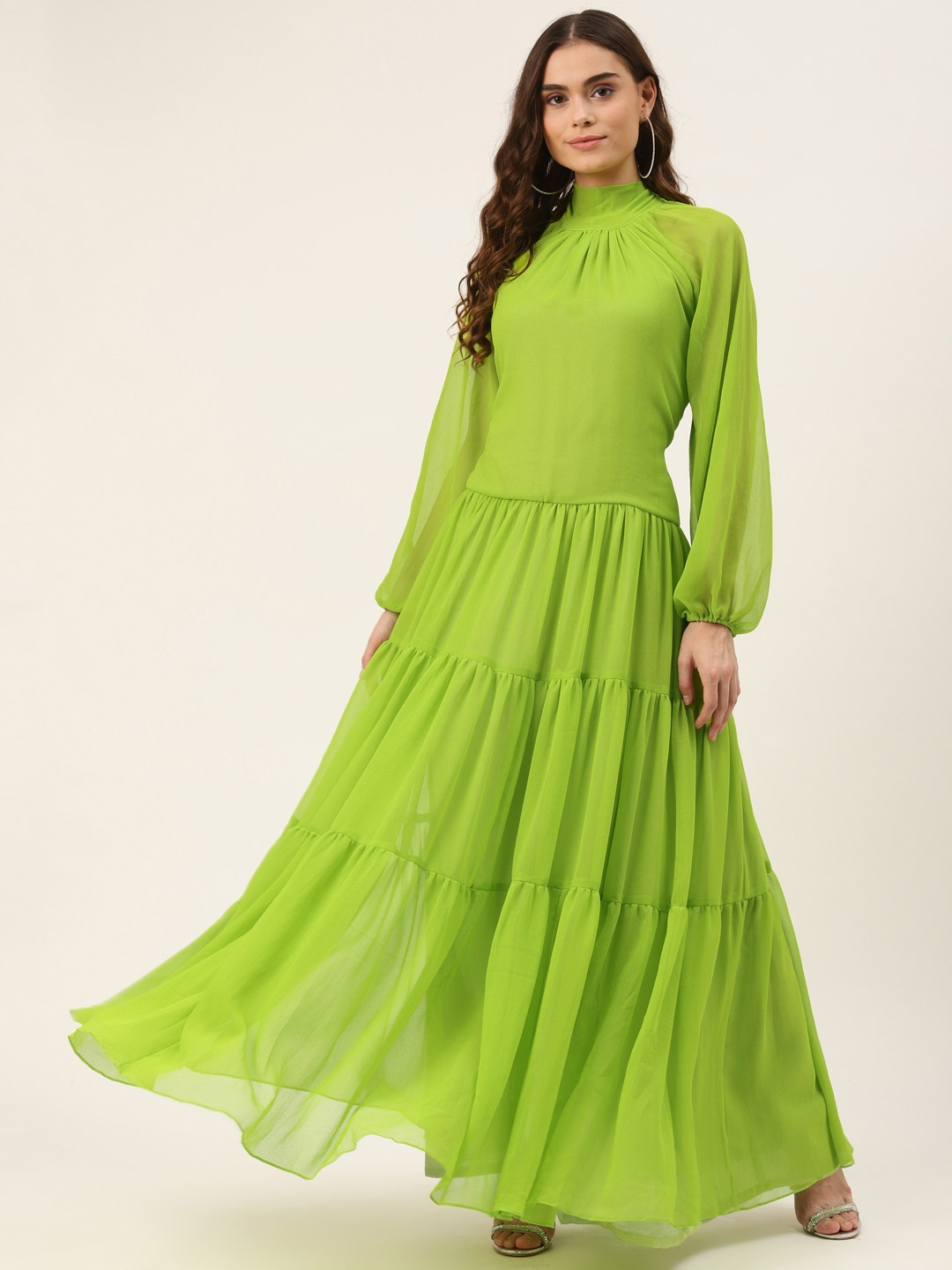 

KHUMAAR Shuchi Bhutani Women Lime Green Flared A-Line Dress