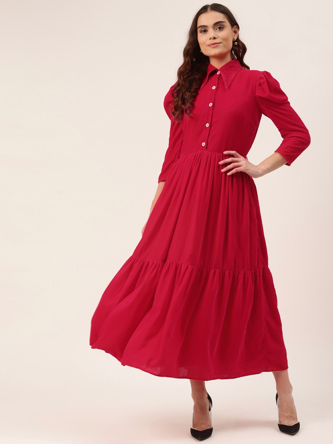 

KHUMAAR Shuchi Bhutani Women Shirt Midi Dress, Fuchsia