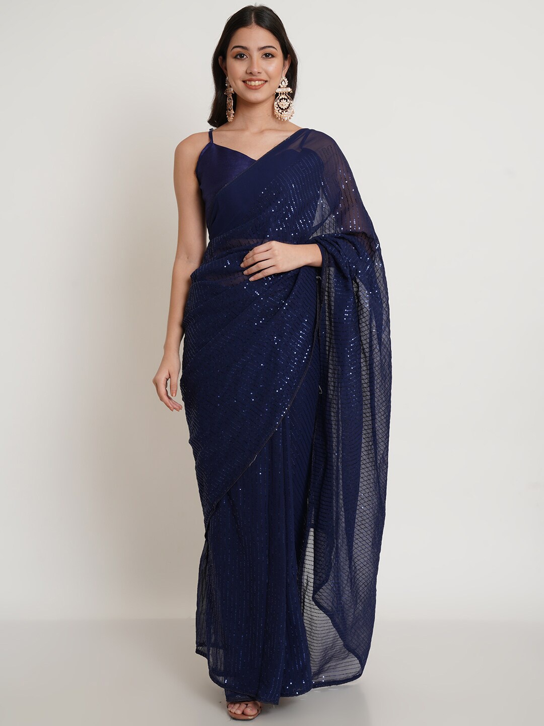 

Purple State Blue Embellished Sequinned Saree